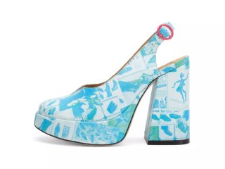John Fluevog Ternura - Newsprint Blue/Green | Slingback Platform Heels