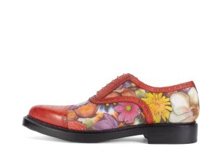 John Fluevog Edda - Brown Floral | Leather Pointed Toe Brogue Oxfords