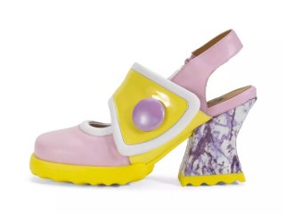 John Fluevog Stanica - Purple/Yellow/White | Wide-Strap Slingback Heels