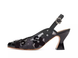 John Fluevog Kiernan - Black | Mesh Slingback Heels with Appliqué