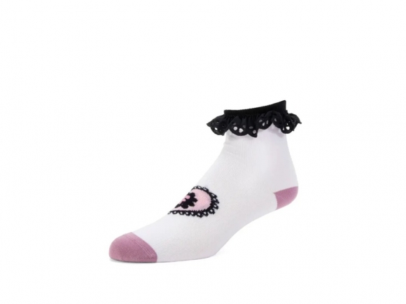 John Fluevog Ashley Lynn Vog Socks - Cream/Pink | Cute Lace Cuff Socks
