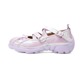 John Fluevog Freight - Iridescent Purple | Strappy Flats With Bow