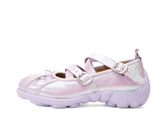 John Fluevog Freight - Iridescent Purple | Strappy Flats With Bow