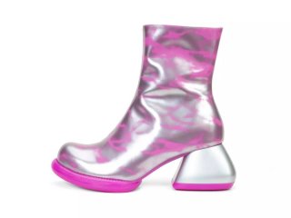 John Fluevog Haring - Metallic Silver/Pink | Leather Mid-Calf Boots