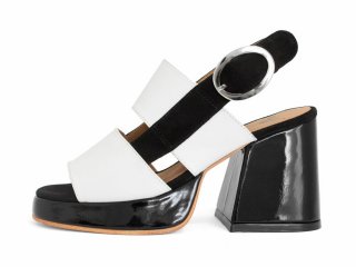 John Fluevog Kerry - Black/White | Slingback Platform Sandals