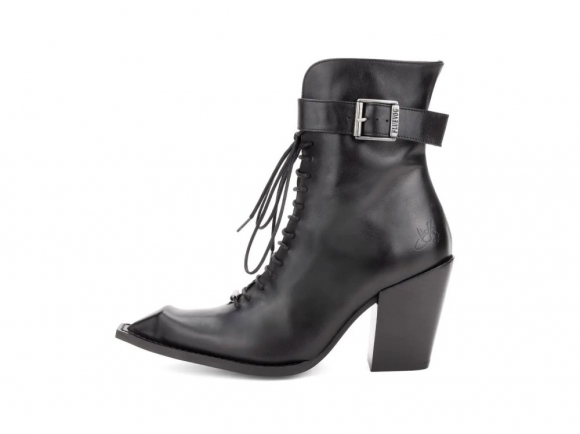 John Fluevog Cubist Cupcake - Black | Lace-Up Ankle Boots with a Buckle