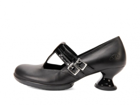 John Fluevog Devoted - Black | Double T-Strap Heels