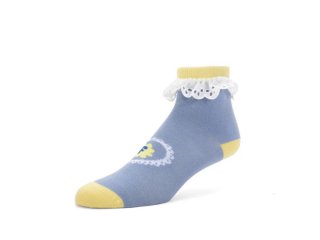John Fluevog Ashley Lynn Vog Socks - Light Blue/Yellow | Cute Lace Cuff Socks