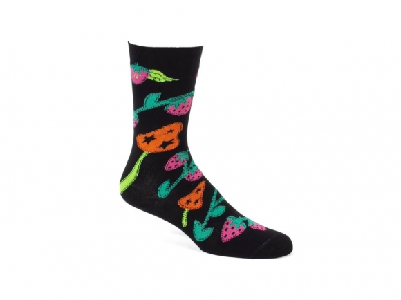 John Fluevog Neko Vog Socks - Black/Multi | Strawberry and mushroom sock