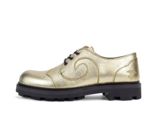 John Fluevog Gibson Swirl - Pebbled Gold | Lace-Up Derby Shoes