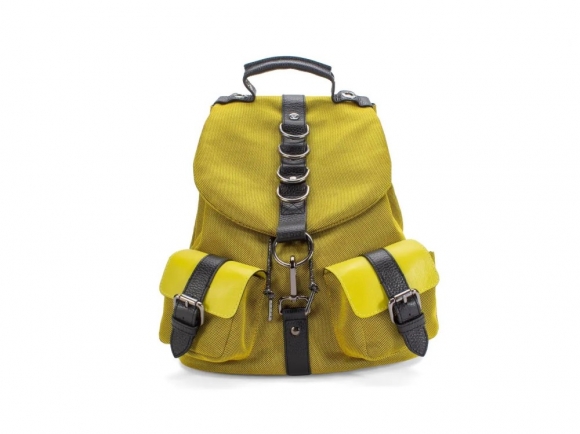 John Fluevog Punk Love Mandy - Yellow Mesh | Backpack with metal rings