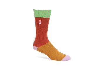 John Fluevog Archer Vog Socks - Terracotta/Purple | Colourblock sock