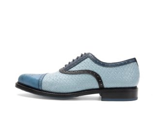 John Fluevog Edda - Weave Black/Blue | Leather Pointed Toe Brogue Oxfords