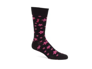 John Fluevog Potato Vog Socks - Black/Pink | Star swirl sock