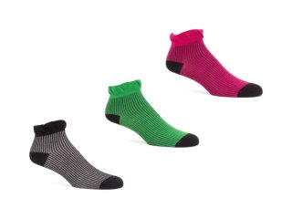 John Fluevog Callie Vog Socks (3-Pack) - Black/Pink/Green | 3-pack ruffle ankle sock
