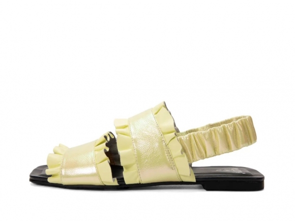 John Fluevog Iracema - Yellow Metallic | Flat Slingback Sandals