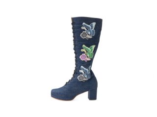 John Fluevog Chrysalis - Blue Denim | Zip-Up Tall Boot with Laces