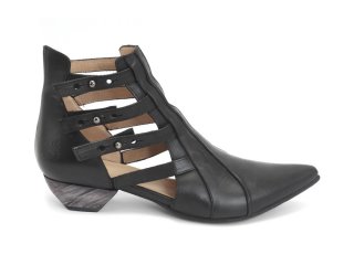 John Fluevog Bekkie - Black | Strappy Leather Ankle Boots