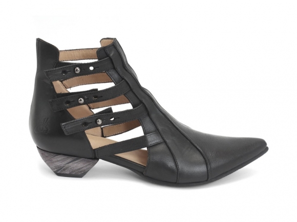 John Fluevog Bekkie - Black | Strappy Leather Ankle Boots