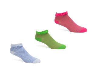 John Fluevog Callie Vog Socks (3-Pack) - Light Green/Blue/Pink | 3-pack ruffle ankle sock