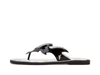 John Fluevog Lounger Lizard - Black/Silver | Edgy Flat Sandals