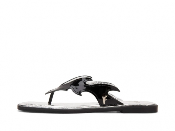 John Fluevog Lounger Lizard - Black/Silver | Edgy Flat Sandals