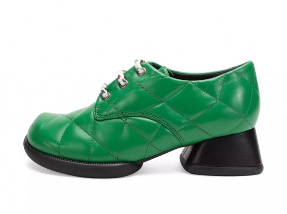 John Fluevog Maika - Green | Quilted Lace-Up Heels