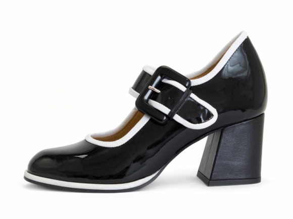 John Fluevog Cumulus - Black/White | Contrast Mary Jane Shoes