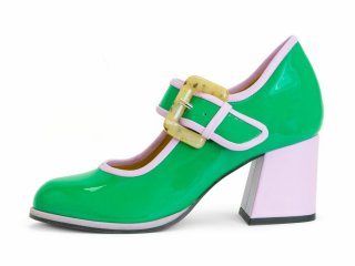 John Fluevog Cumulus - Green/Purple | Contrast Mary Jane Shoes