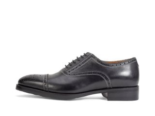 John Fluevog Brandenburg - Black with white stitching | Classic Brogue Shoes
