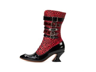 John Fluevog Coleman - Red/Black | Zip-Up Boots with Buckles and Laces