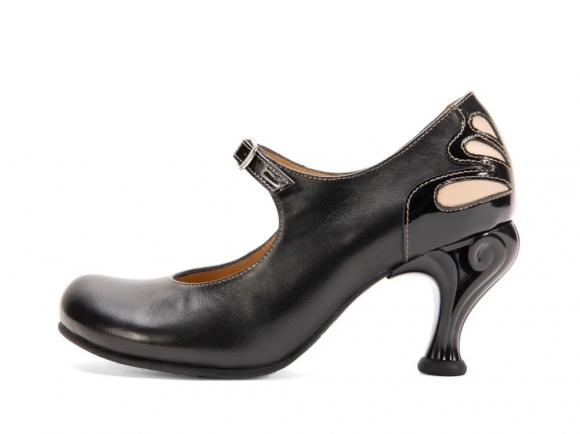 John Fluevog Intergalactic - Black/Beige | Skinny-Strap Mary Jane Heels