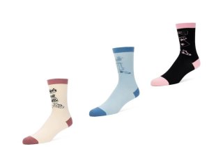 John Fluevog Tag Vog Socks (3-Pack) - Cream/Black/Blue | 3-Pack Dollhouse Socks