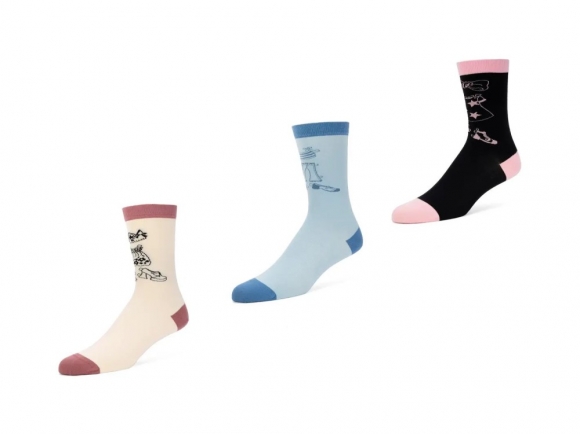 John Fluevog Tag Vog Socks (3-Pack) - Cream/Black/Blue | 3-Pack Dollhouse Socks