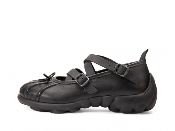 John Fluevog Freight - Black | Strappy Flats With Bow