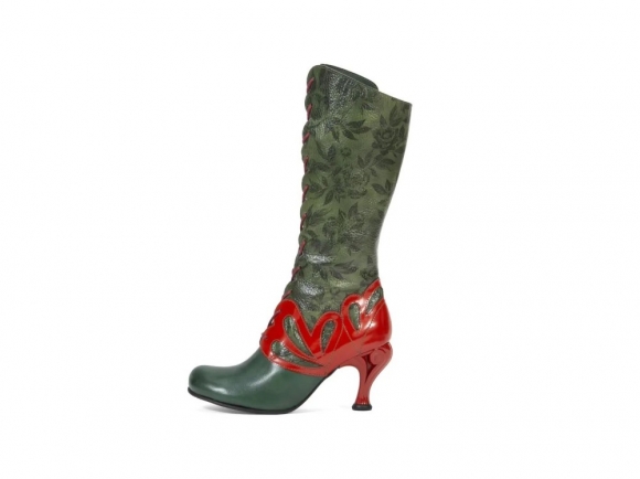 John Fluevog Parallax - Green/Brown | Elegant Tall Lace-Up Boots