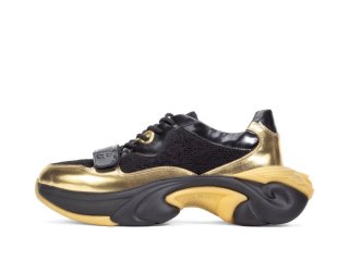 John Fluevog Bonneville - Gold/Black | Mesh Lace-Up Sneakers
