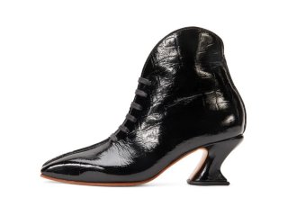 John Fluevog Glory - Patent Black Croc | Lace-Up Ankle Boots