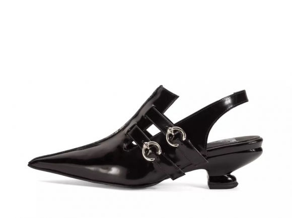 John Fluevog Rhonda - Black | Double Buckle Slingback Heels
