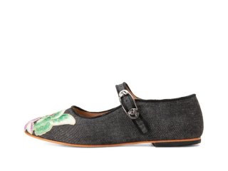 John Fluevog Pirouette - Black Denim | Mary Jane Ballet Flats