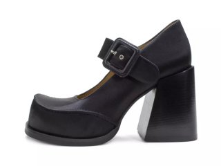John Fluevog Laurie - Black Satin | Platform Mary Janes