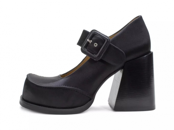 John Fluevog Laurie - Black Satin | Platform Mary Janes