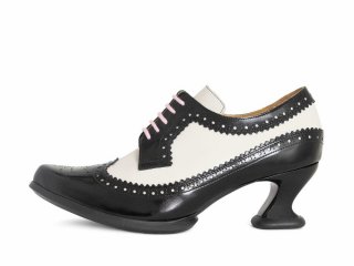 John Fluevog Dr. Gunter - Black/Beige | Brogue Lace-Up Heels