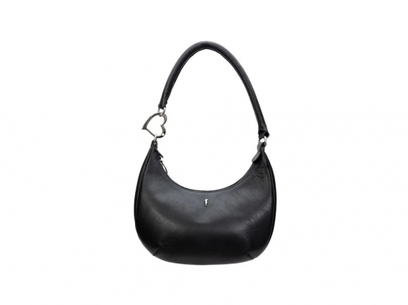 John Fluevog Caroline - Black | Shoulder Bag With Heart Clip
