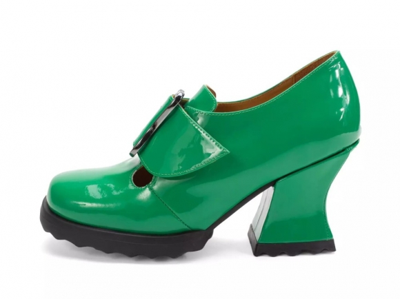 John Fluevog Sosta - Green | Mary Jane Heels with a Buckle