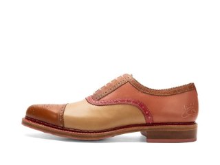 John Fluevog Edda - Brown/Pink | Leather Pointed Toe Brogue Oxfords