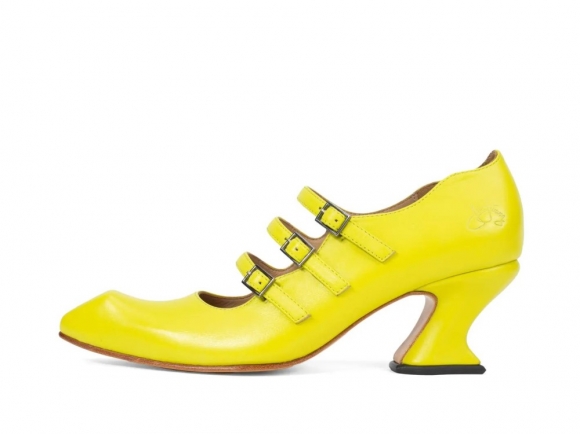 John Fluevog Bach - Neon Yellow | Triple-Strap Mary Jane Heels