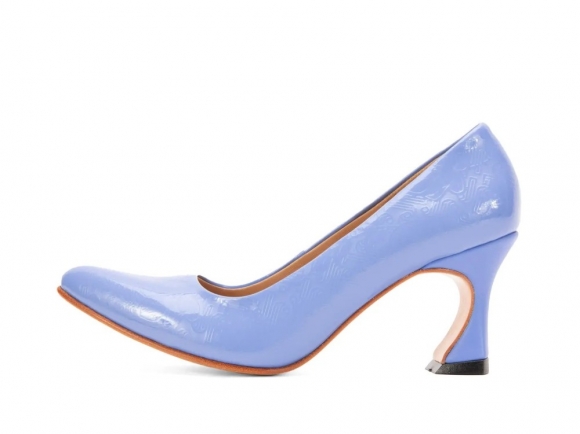 John Fluevog Desmond - Blue Emboss | Angular Mid Heel Pumps
