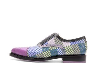 John Fluevog Edda - Weave Purple/Blue | Leather Pointed Toe Brogue Oxfords