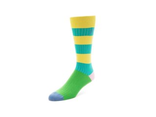 John Fluevog Brisbane Vog Socks - Green/Yellow Multi | Colourful Striped Socks